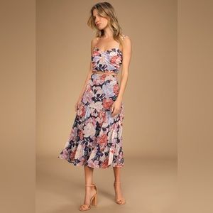 NWT Lulu’s Floating Through Flowers Multi Floral Two-Piece Midi Dress XL